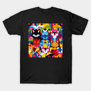 Cute playful abstract deformed geometric cats T-Shirt